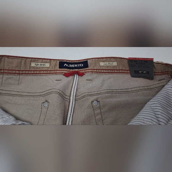 NWT Alberto Men's Modern Fit Jeans Italian Fabric Beige 8197 STONE 34x30 - Picture 5 of 16
